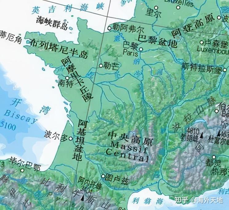 巴黎盆地而法国的大平原又与众多丘陵形成了盆地法国地势东南高西北低