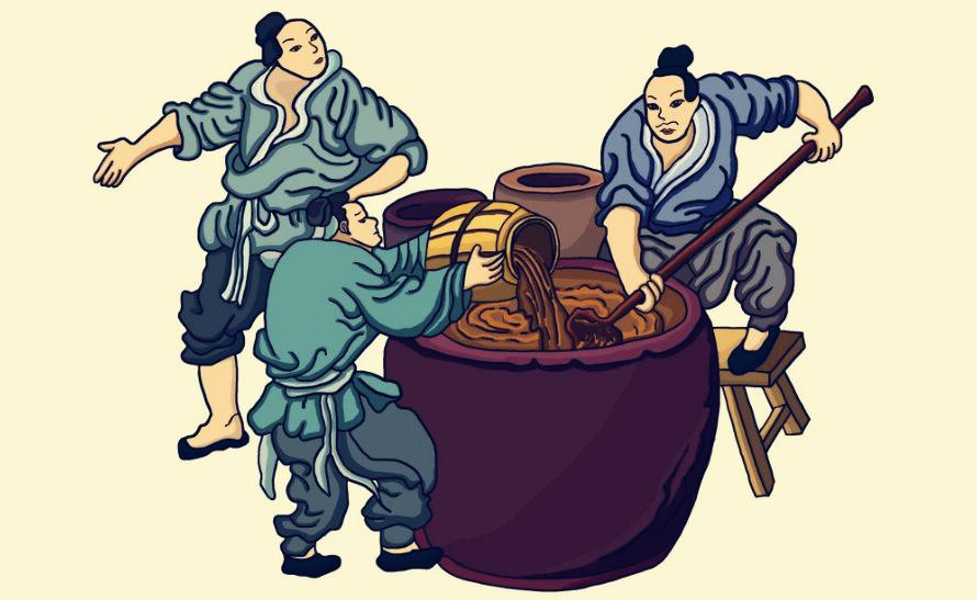 相传,酒神杜康发明了酒,其子黑塔也学习酿酒之术.