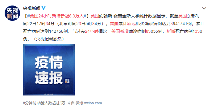 美国24小时新增新冠83万人
