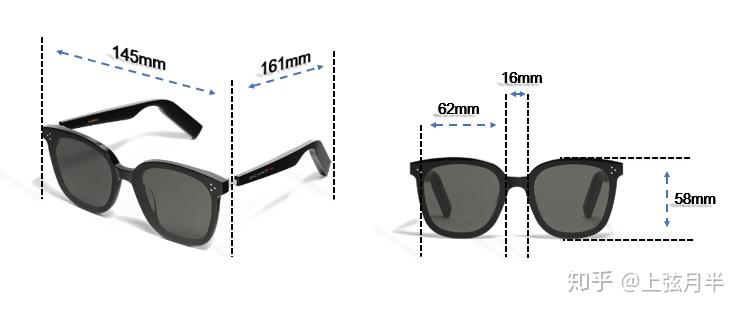 测量的眼镜尺寸(实际尺寸请以官方为准)gentle monster 墨镜镜架粗侣
