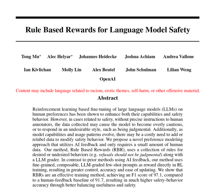 Rule based reward model multi objective reward system 
