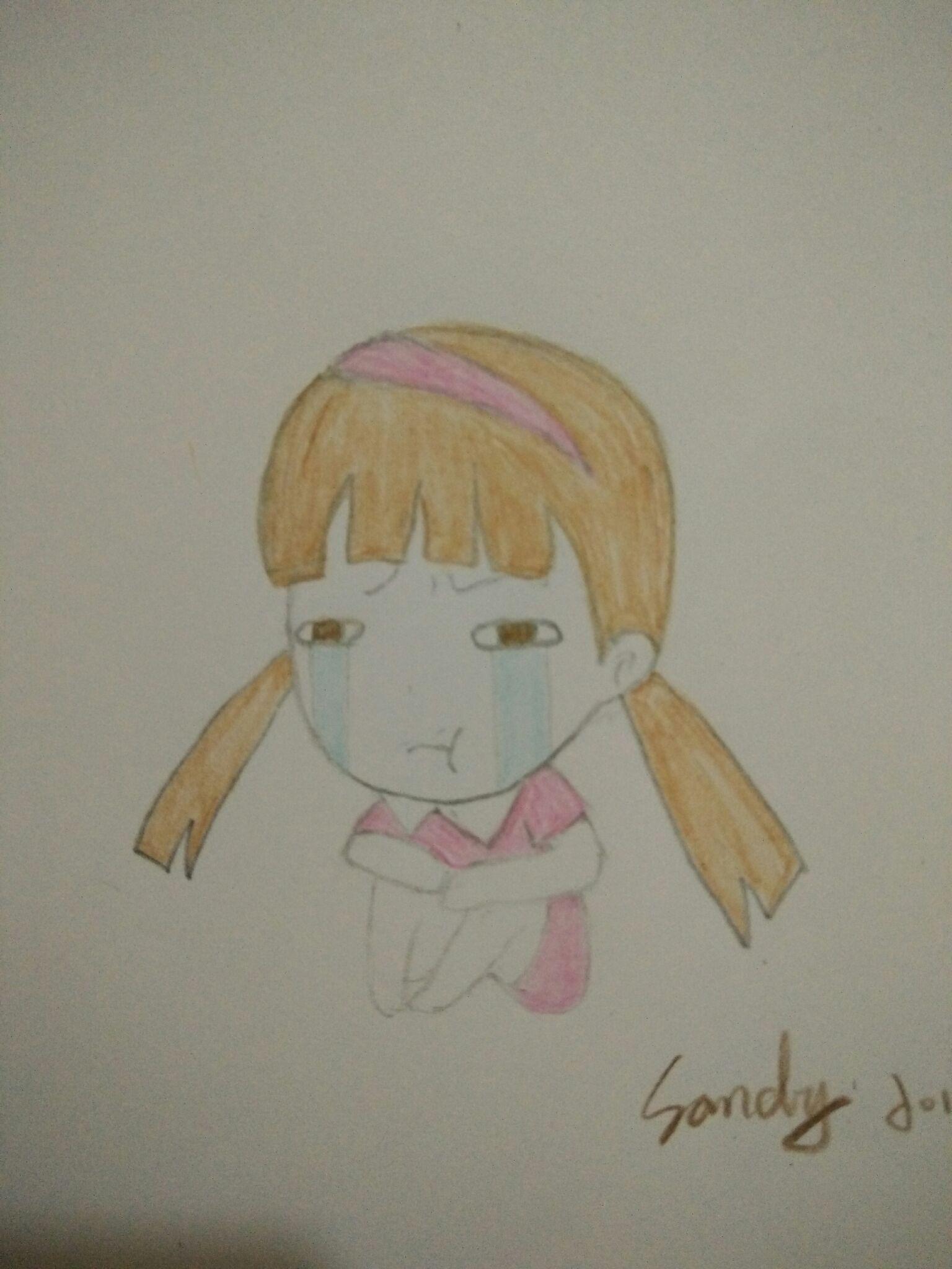 用简单的线条画出小女孩抱着腿难过风格q萌一些