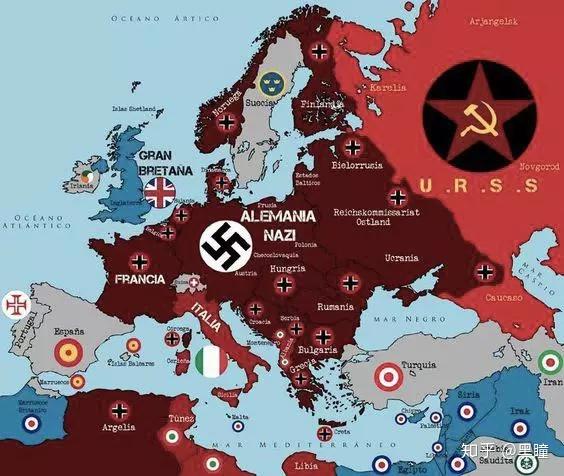 (二战欧洲同盟国同轴心国对峙图)(二战世界同盟国同轴心国对峙图)二战