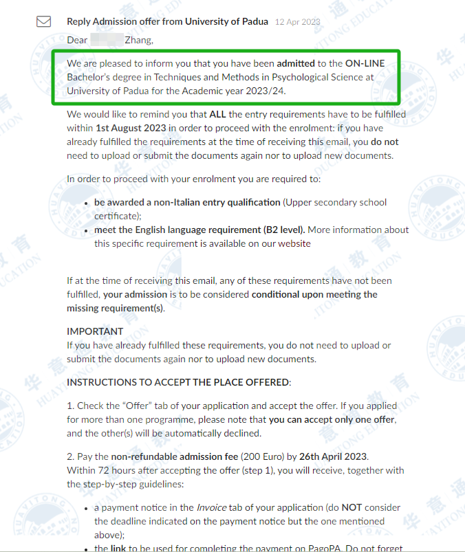 帕多瓦大学2023年华意通学员录取大汇总!offer多多! - 知乎