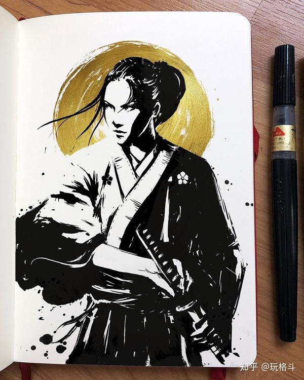 擅长画日本武士的美女插画师juliebuerianogiart作品欣赏