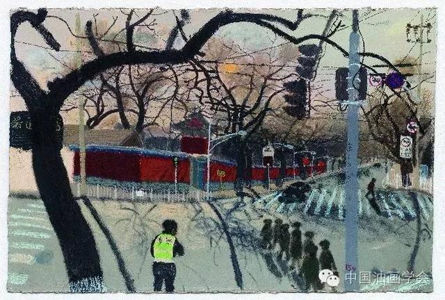 北池子大街 纸本丙烯/油画棒 2015年王玉平 国子监 纸本丙烯/油画棒
