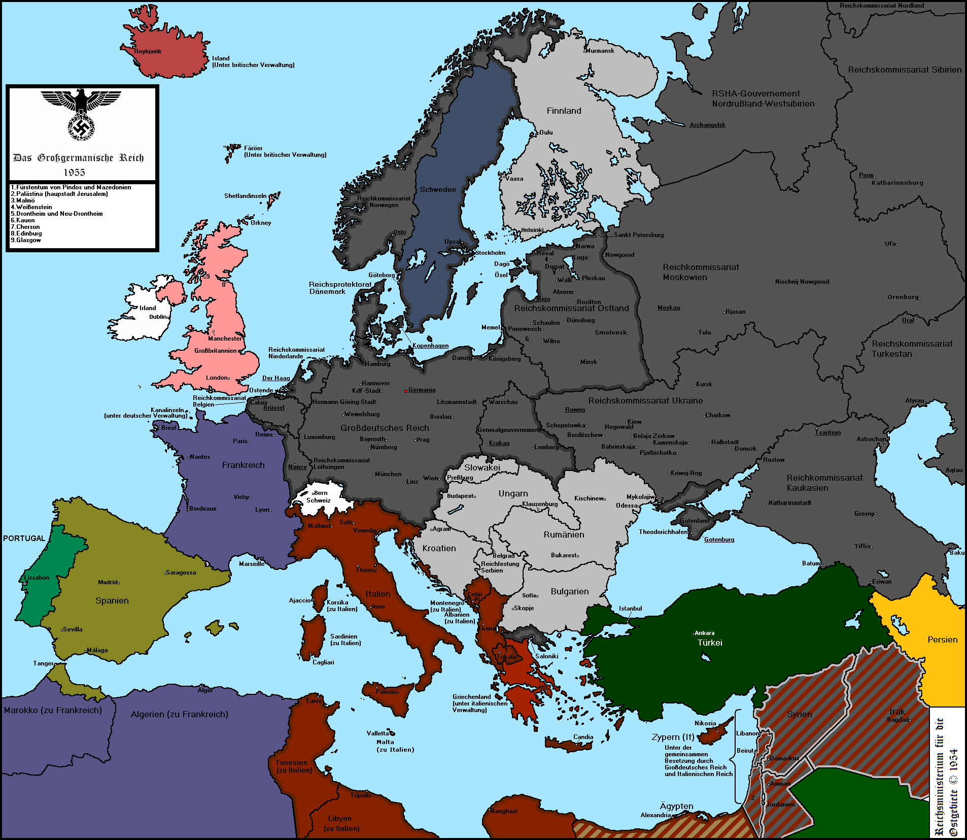 假如二战中纳粹获胜世界版图会怎样