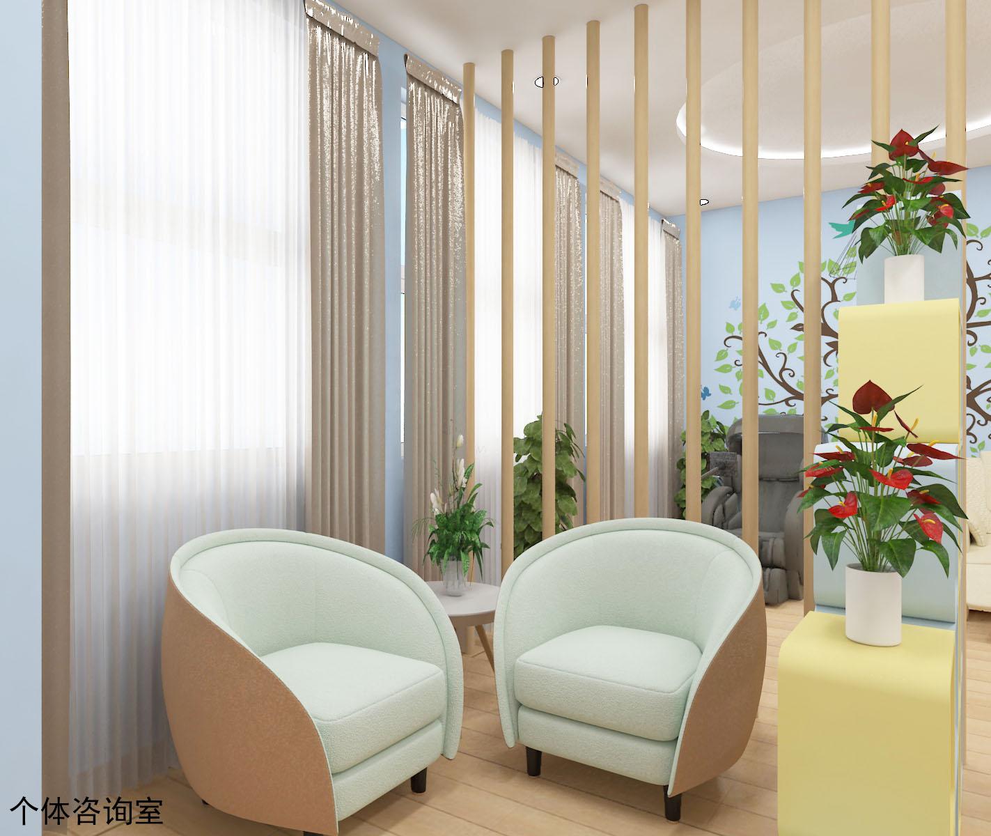 四,心理咨询空间色彩的应用"色之应用":接待室可以选择浅色系非饱和的