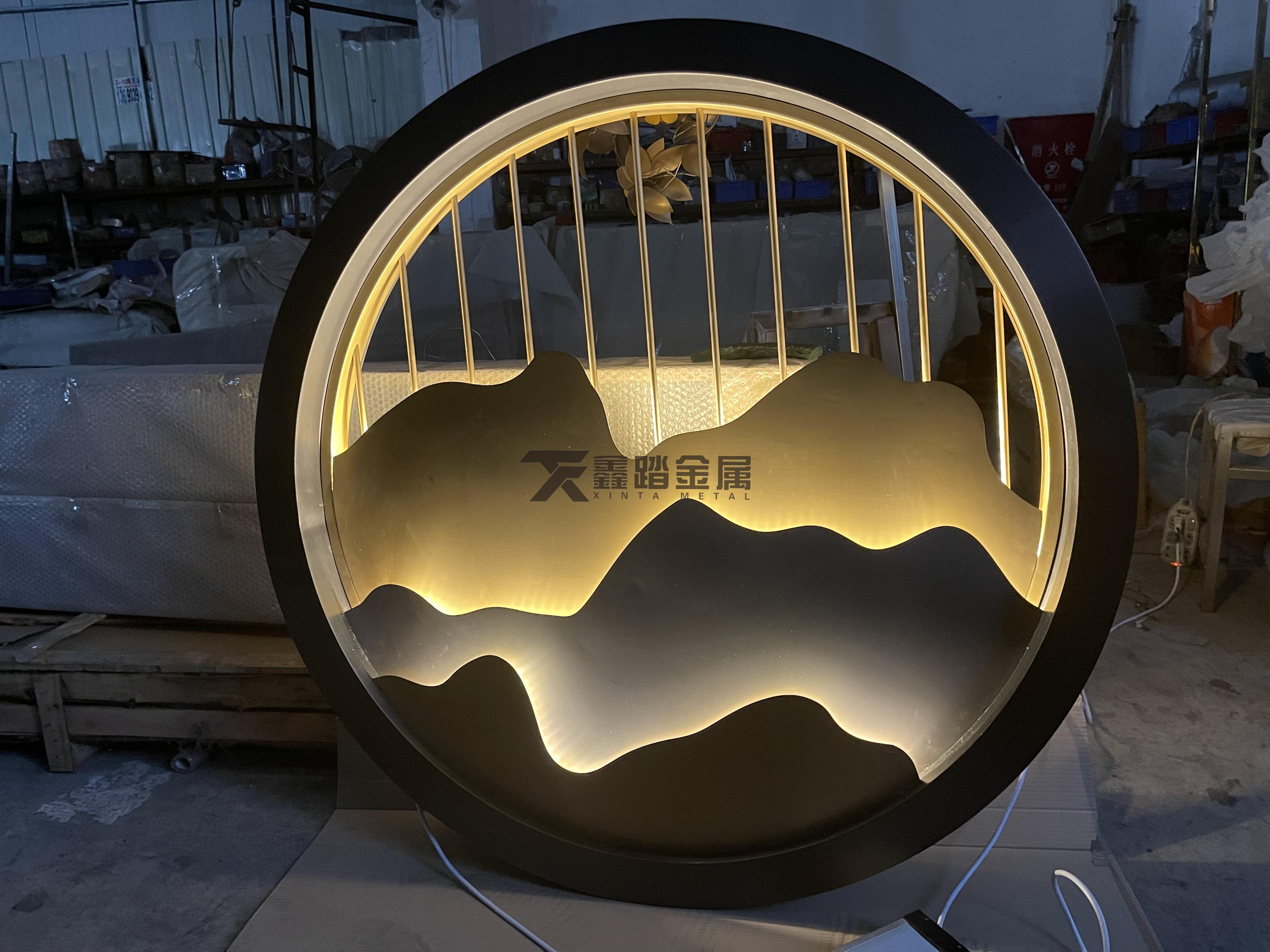 发光不锈钢圆形屏风背景墙艺术不锈钢山形景墙实力圈粉