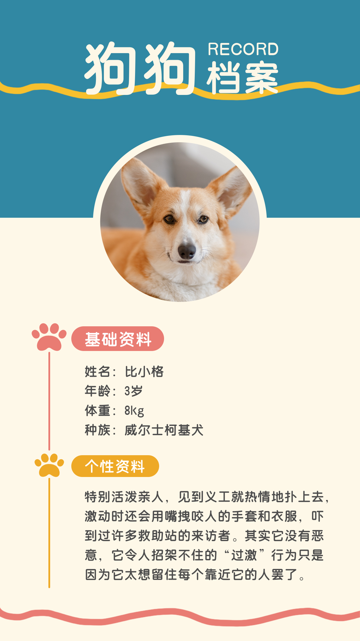 4,狗狗档案可爱萌宠卡通彩色竖版配图