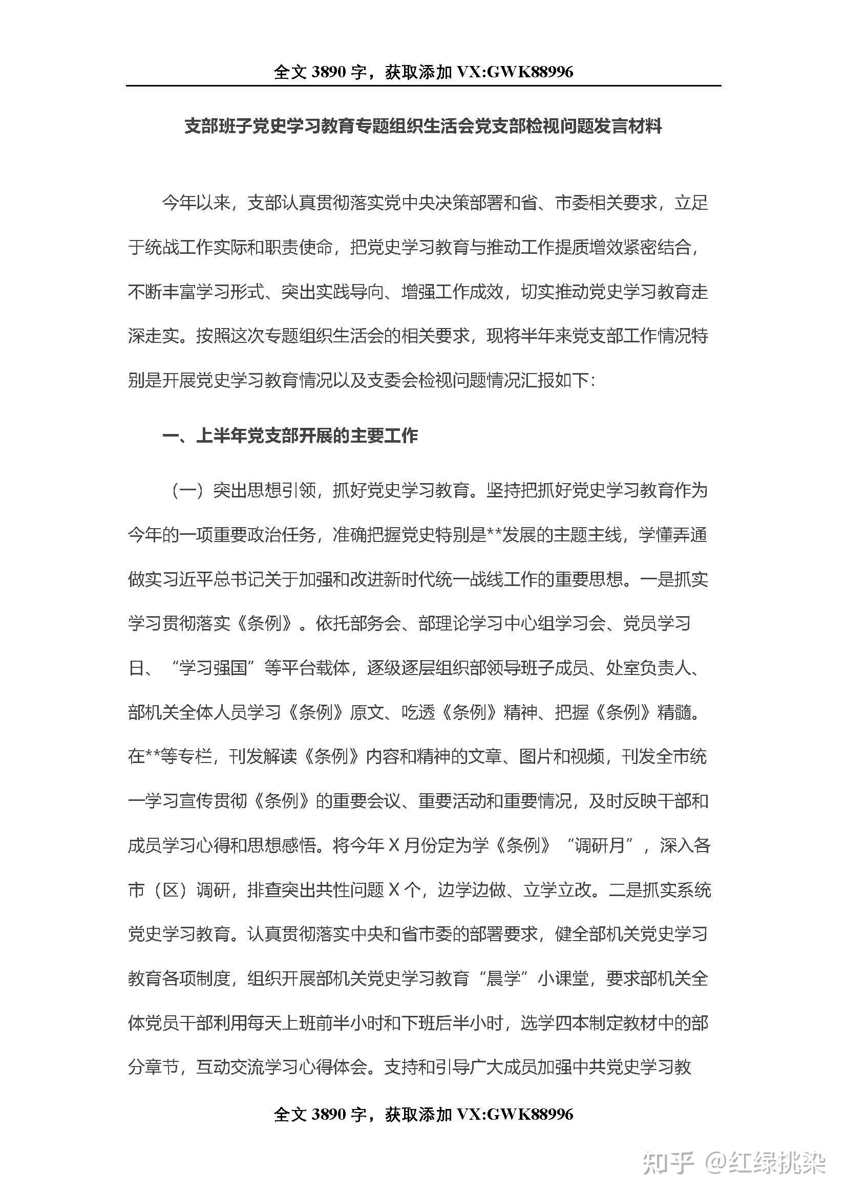 党史学习教育专题组织生活会党支部检视问题发言材料