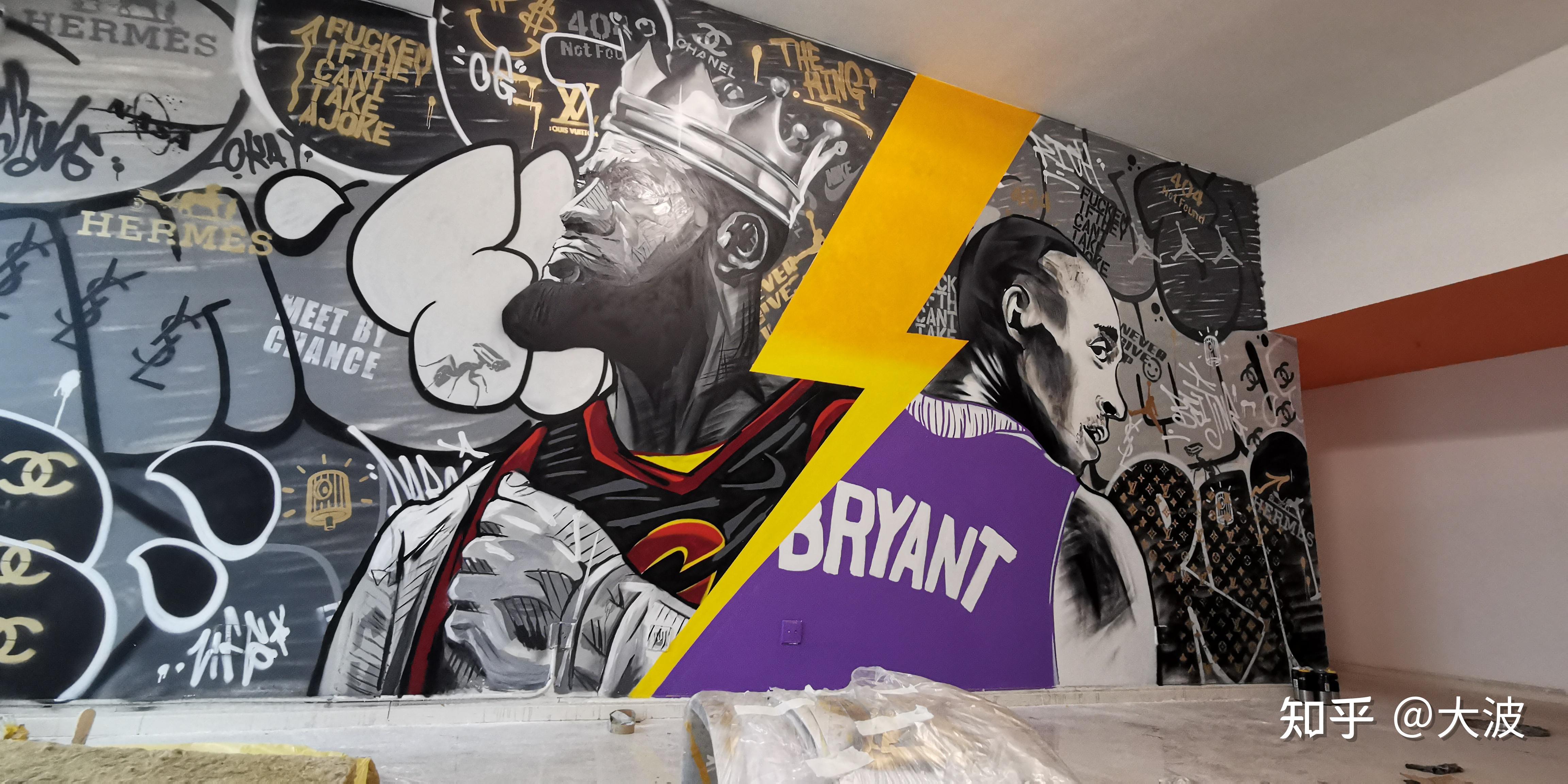 简单5个步骤在大白墙上用喷漆画一幅自己的偶像科比詹姆斯