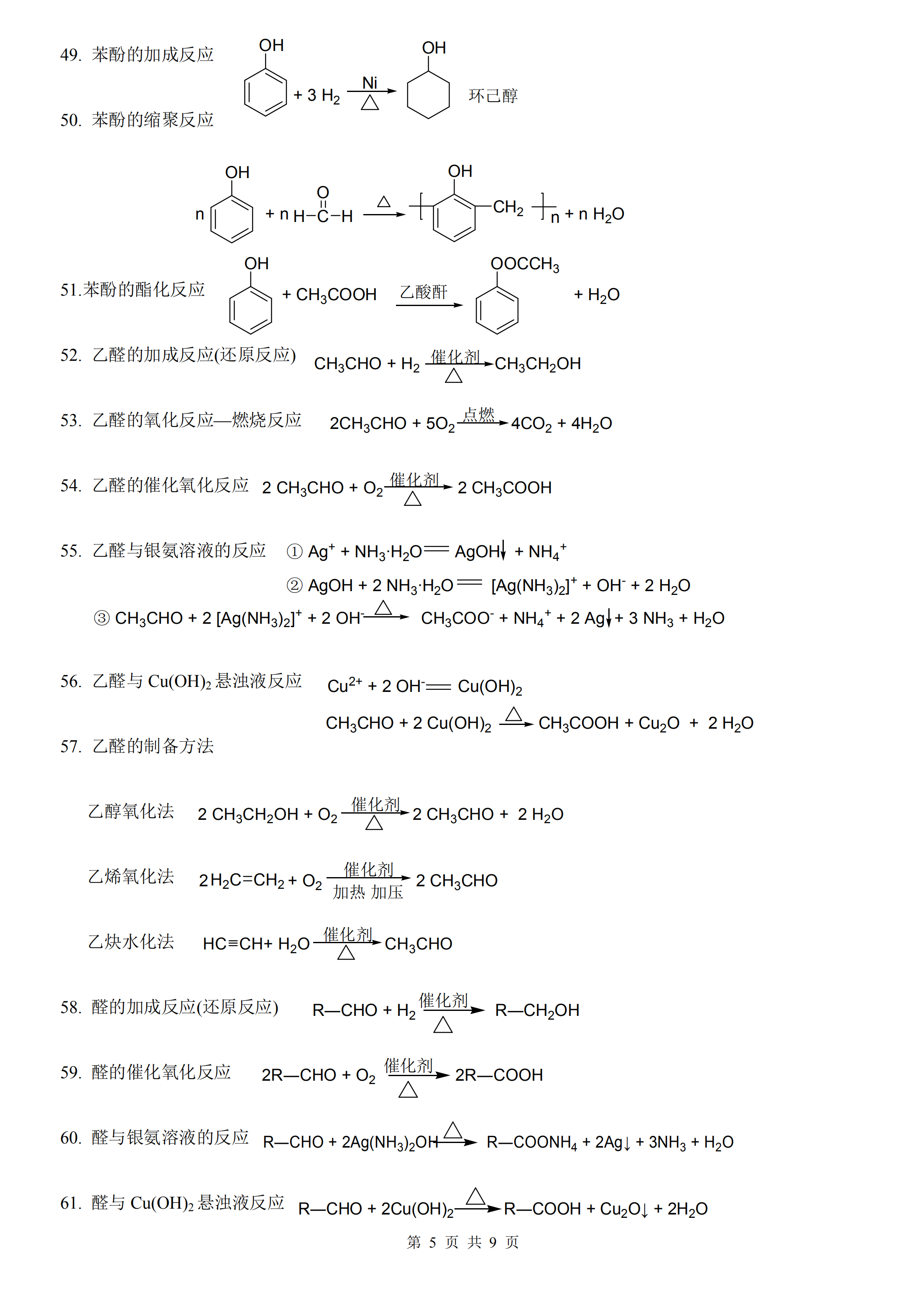 高中化学有机化学反应方程式汇总