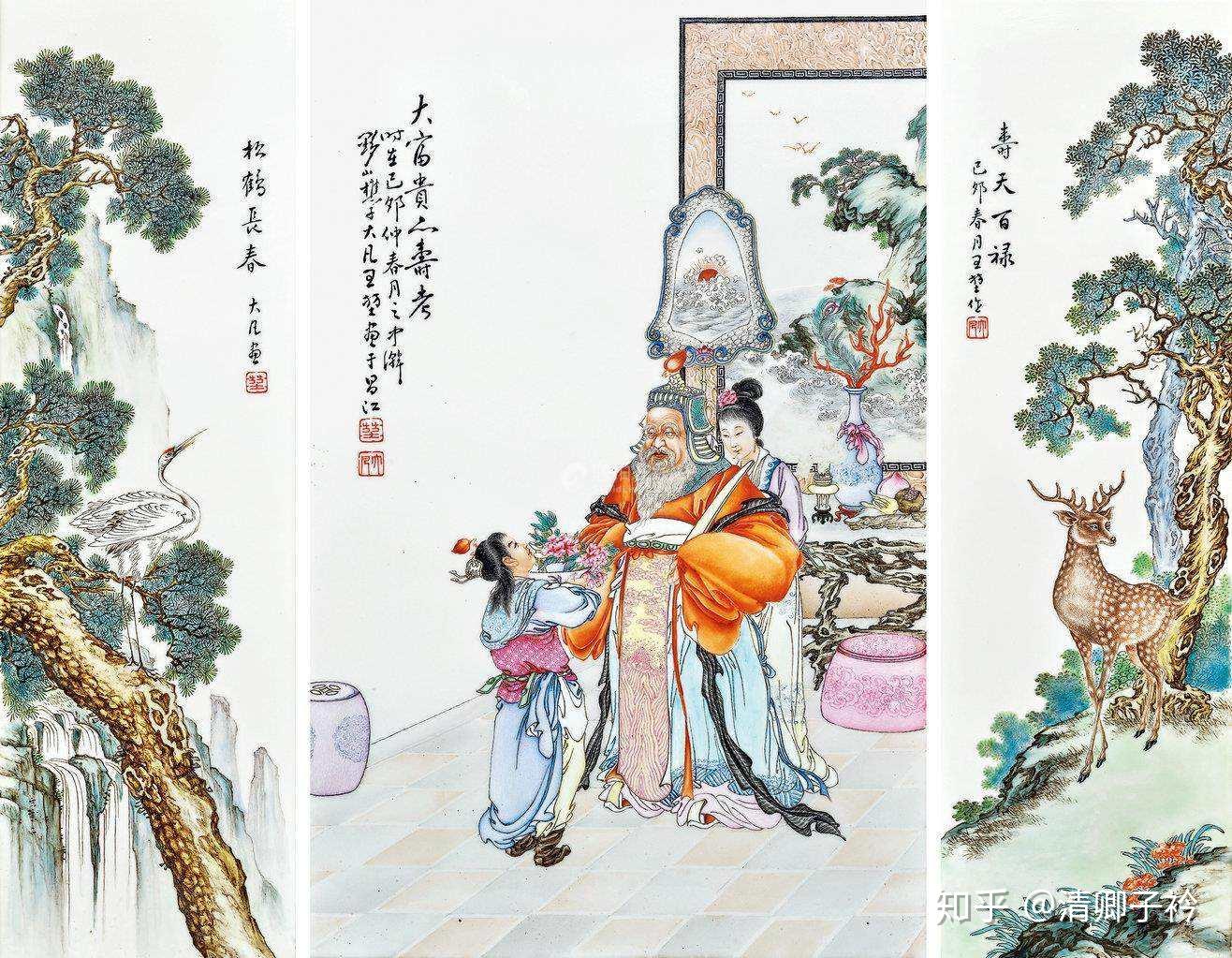 中国古美術　磁器板　瓷板画 民国　珠山八友　汪野亭　粉彩 中国古美術磁器板瓷板画 民国珠山八友汪野亭粉彩