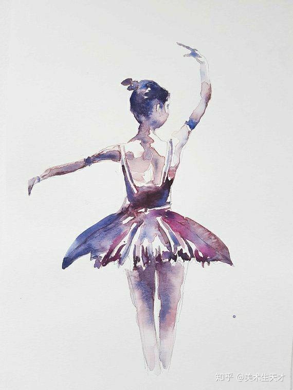 水彩下的芭蕾舞者动作传神晕染使得氛围更加浓烈