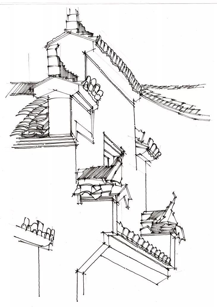 一行手绘原创精选100幅中国古建筑钢笔画步骤图视频解说送给勤奋得让
