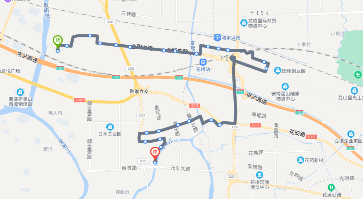 江苏昆山花桥火车站昆山153路公交车路线:首末班:06:00-18:00:合丰