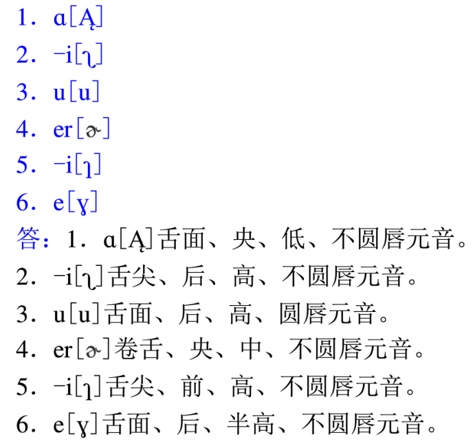 六,將下列單元音的發音條件寫出來