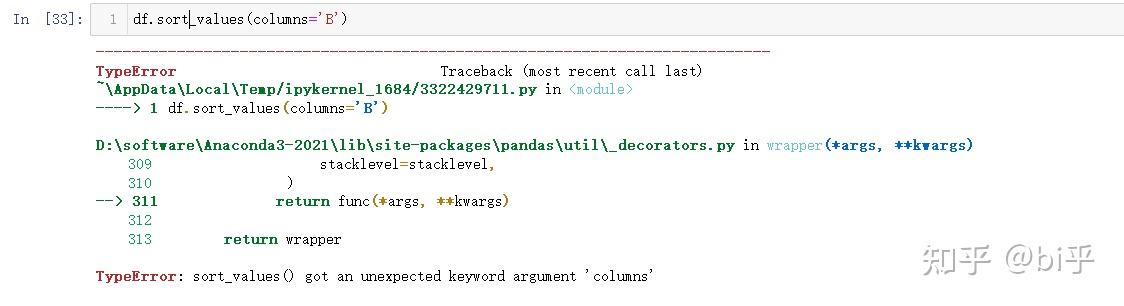 Python3 关于sort(columns='B')和sort_values(columns='B') 报错 - 知乎