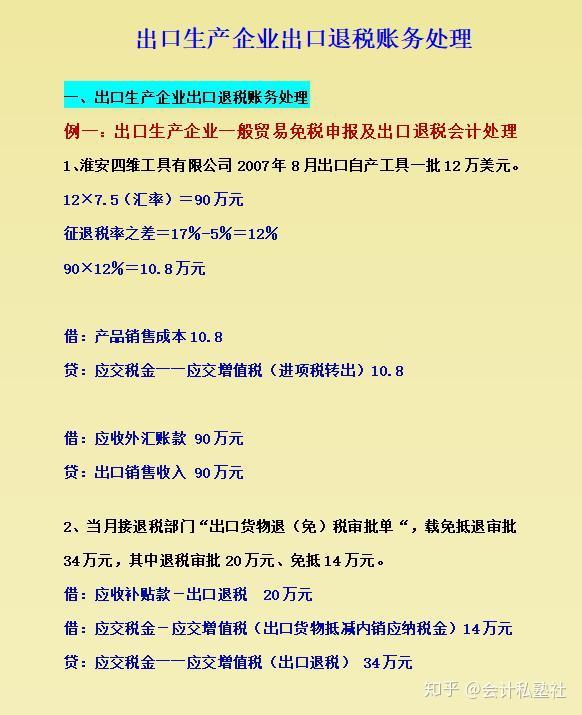 出口生产企业的出口退税怎么做账务处理