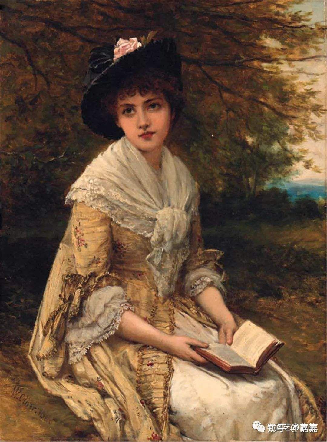 一副油画上面的外国少女头披黑纱手拿书本眼神忧郁画作叫什么名字