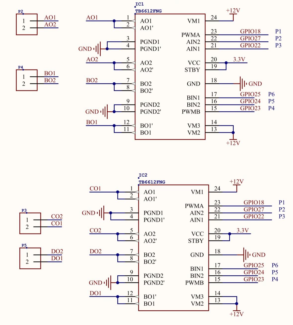 tb6612fng电机驱动接线图其中ao,bo,co,do分别接4个直流电机,可以参考