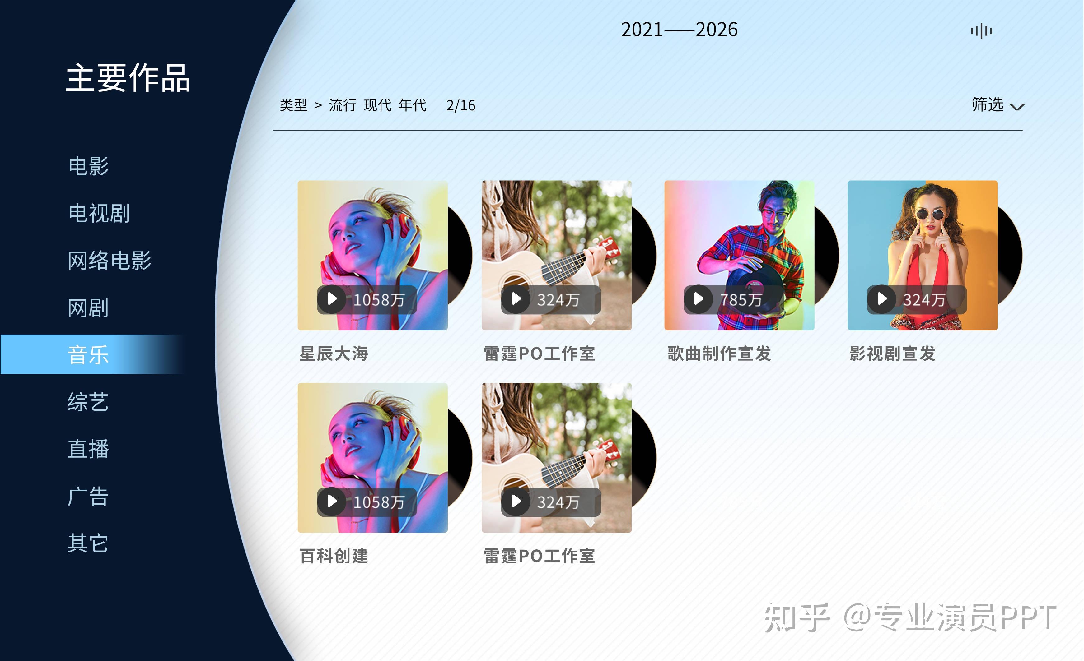 原创专业演员艺人ppt资料模版音乐作品适配页面