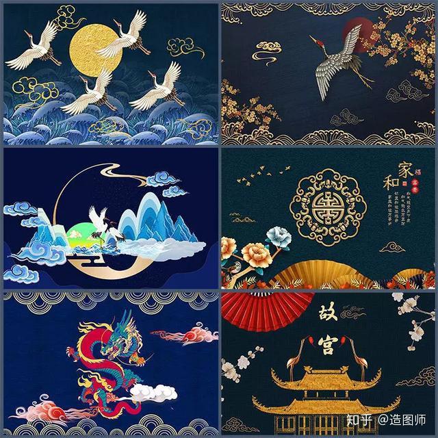 35套国潮风玄关仙鹤背景装饰画