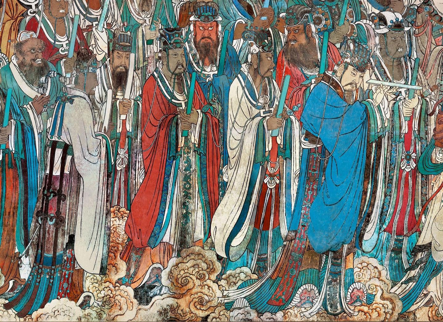 山西永乐宫三清殿-元代壁画《朝元图》:290位神仙,浩荡朝拜道祖,满壁风生星起(7)东王公、西王母两侧诸神【高清超大图】 - 知乎