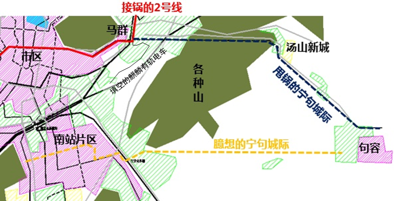 圖:麒麟有軌電車和寧句線都在馬群換乘2號線,2號線表示有點頭大網上