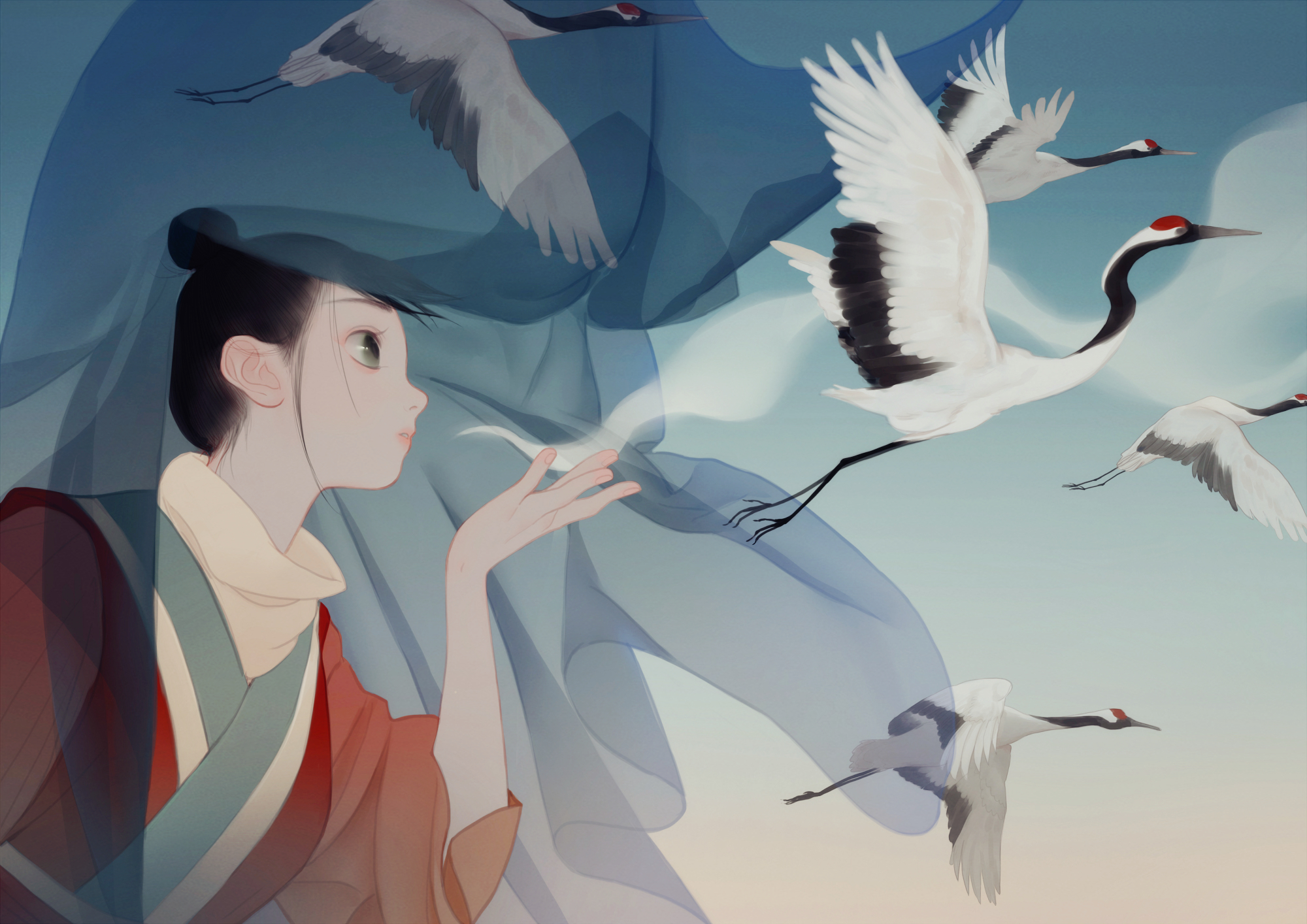 有没有大神给提供一下关于仙鹤的手机壁纸绘画的那种中式日式都可以