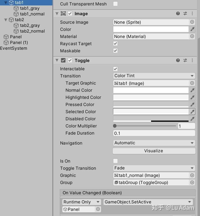 Unity使用toggle快速制作选项卡面板,tabbar, tab view - 知乎