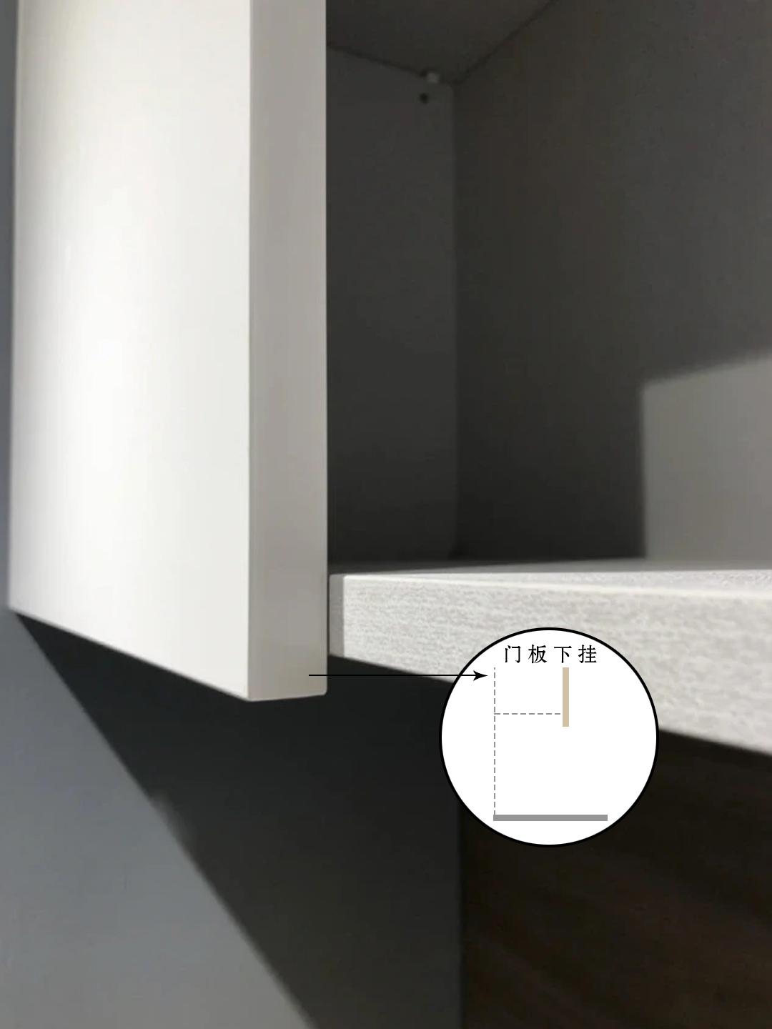 突出底板1~2cm,柜门外观完整度高,没有卫生间死角,隐形效果仅次于反弹