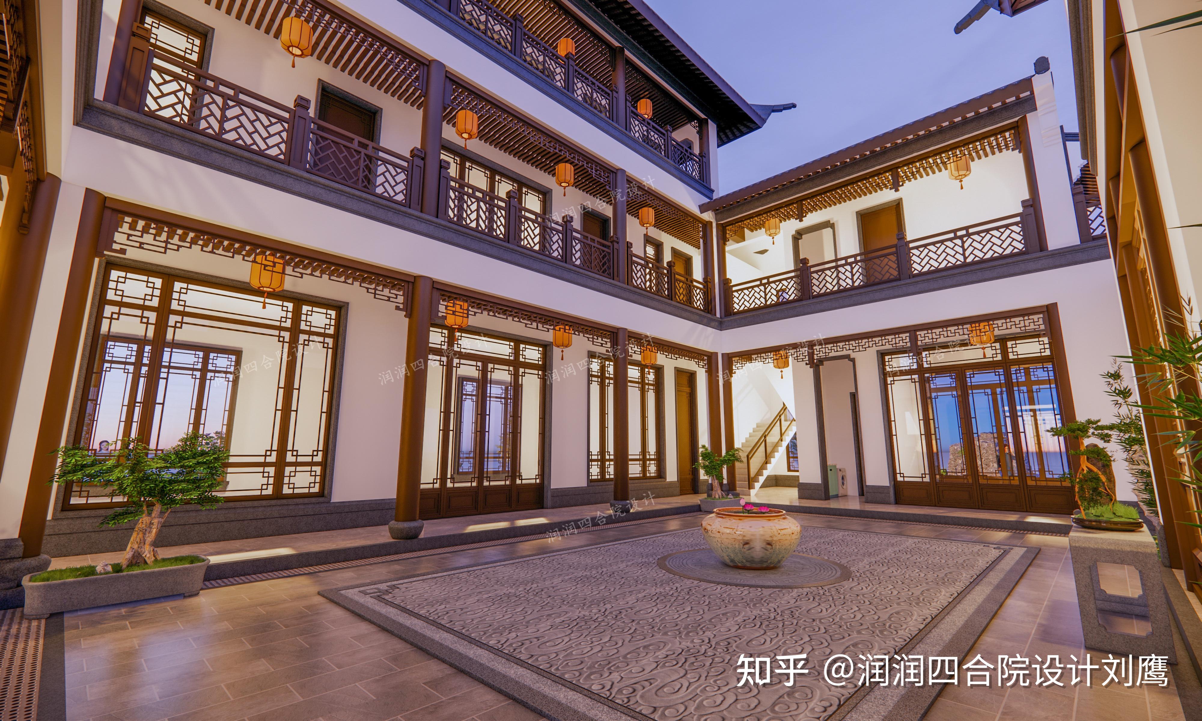 润润四合院设计刘鹰：兄弟双拼三层四合院24×18：每人一边，各自楼梯厨餐，共用中堂 - 知乎
