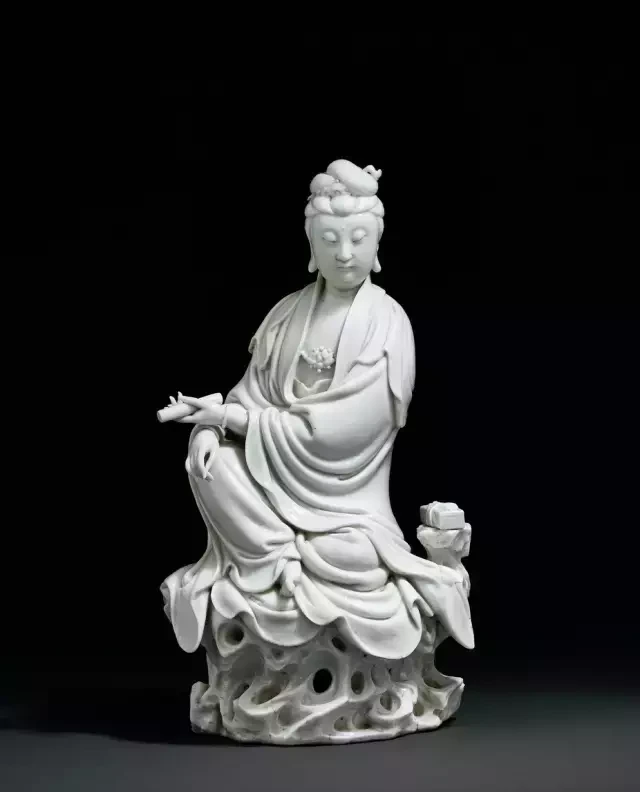 德化窑白磁仕女 置物 共箱 古美術 高38cm