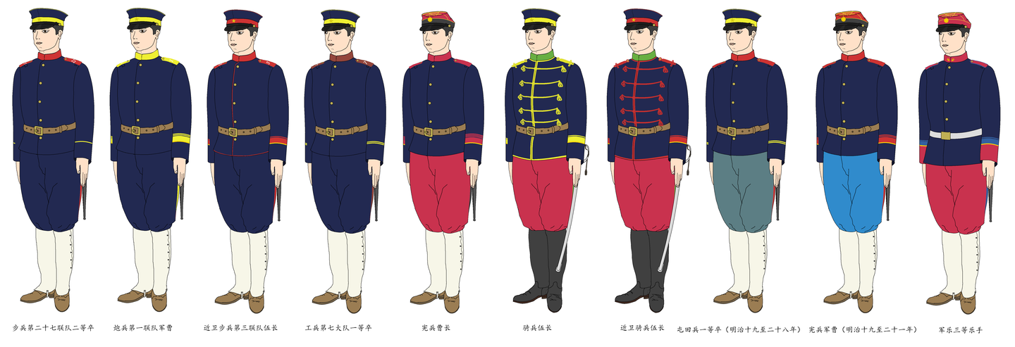 日本軍日本陸軍☆明治三十九年制濃紺絨軍衣袴【中寸】-軍帽略帽
