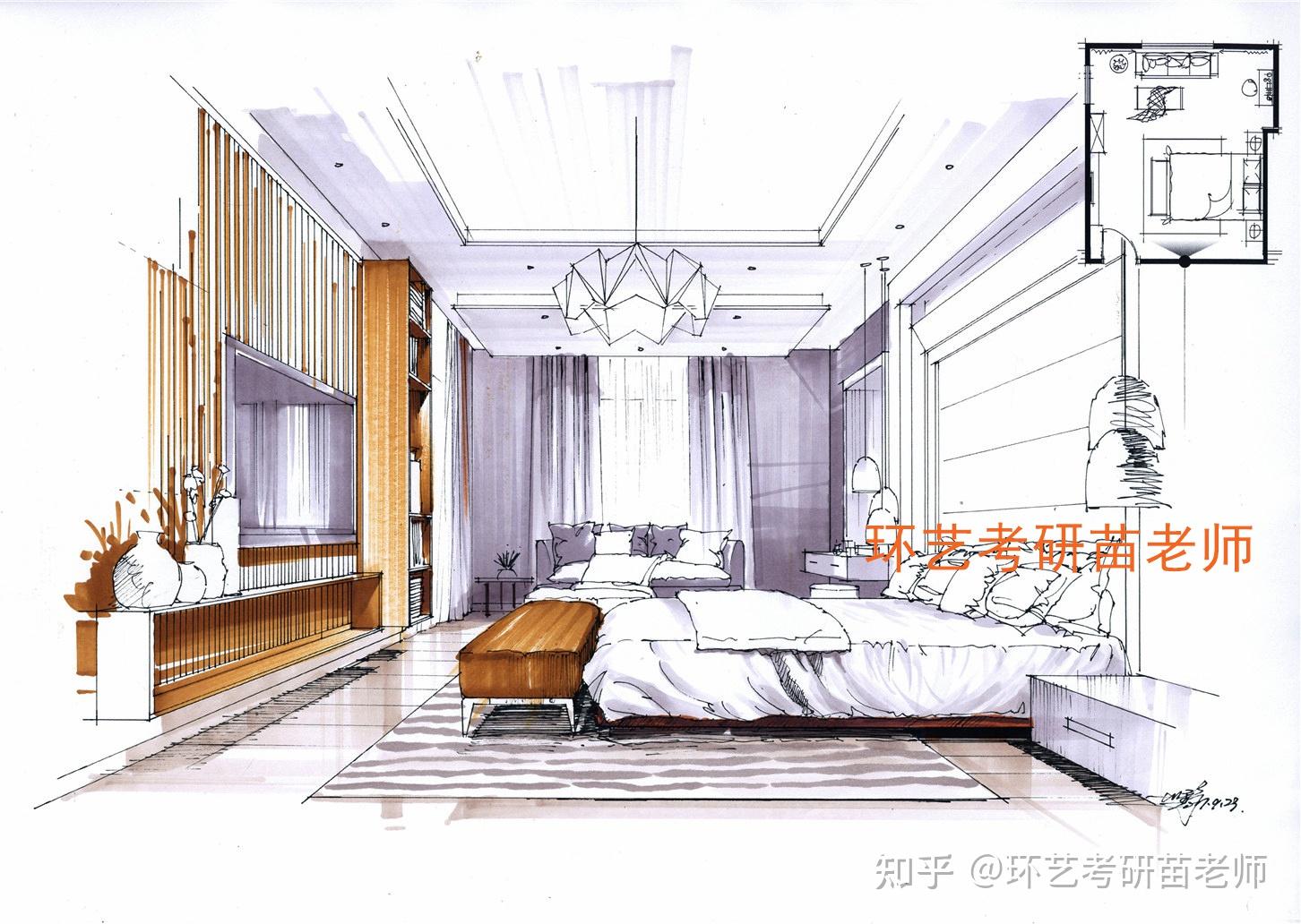 环艺考研 | 卧室空间马克笔上色步骤图 - 知乎