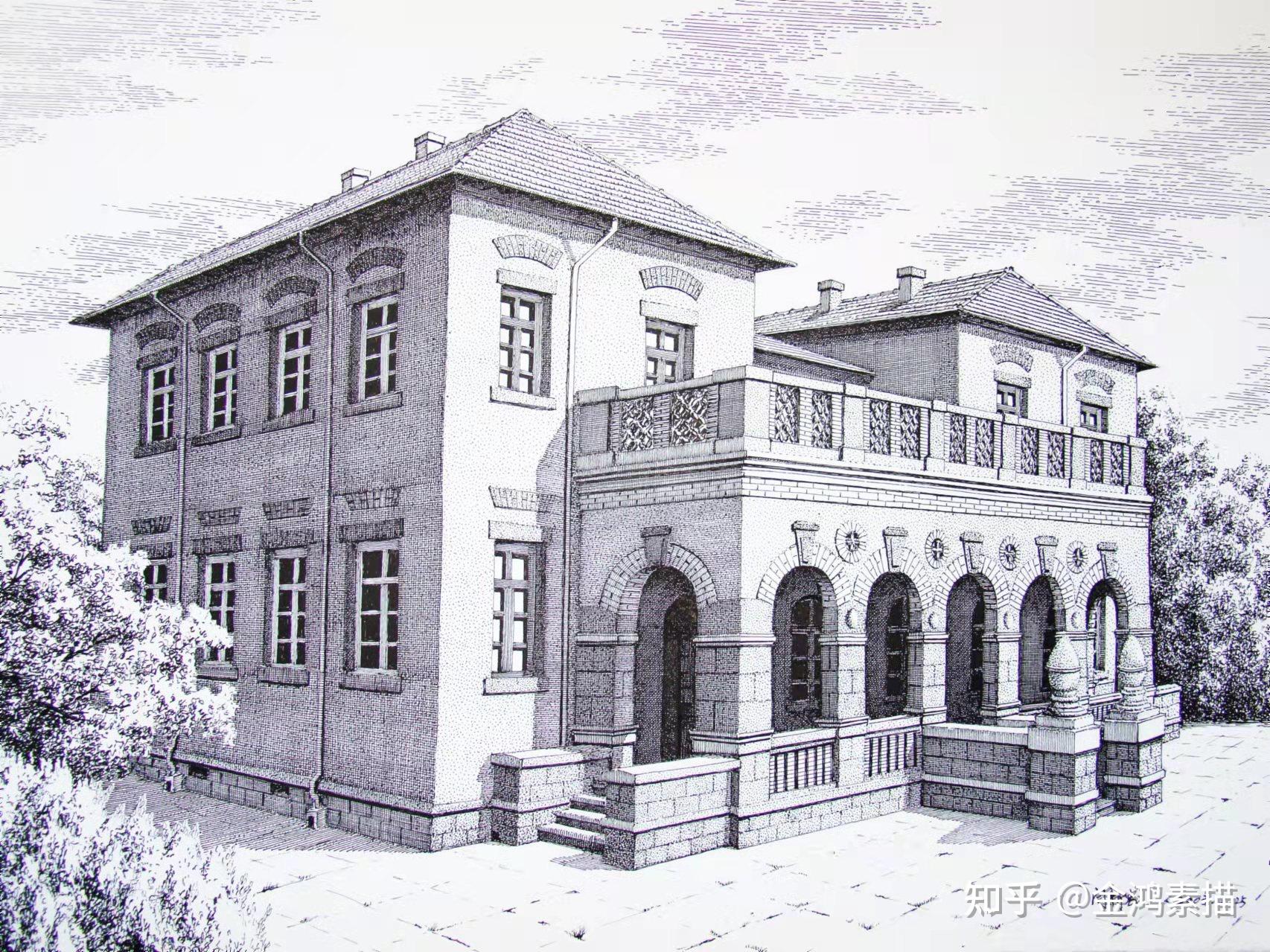 闫新忠61年出生钢笔画青岛老建筑