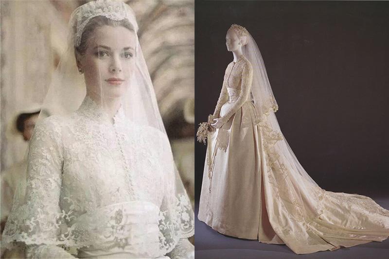 场在好莱坞举行的世纪婚礼上摩纳哥王妃格蕾丝·凯利身穿的婚纱为经典