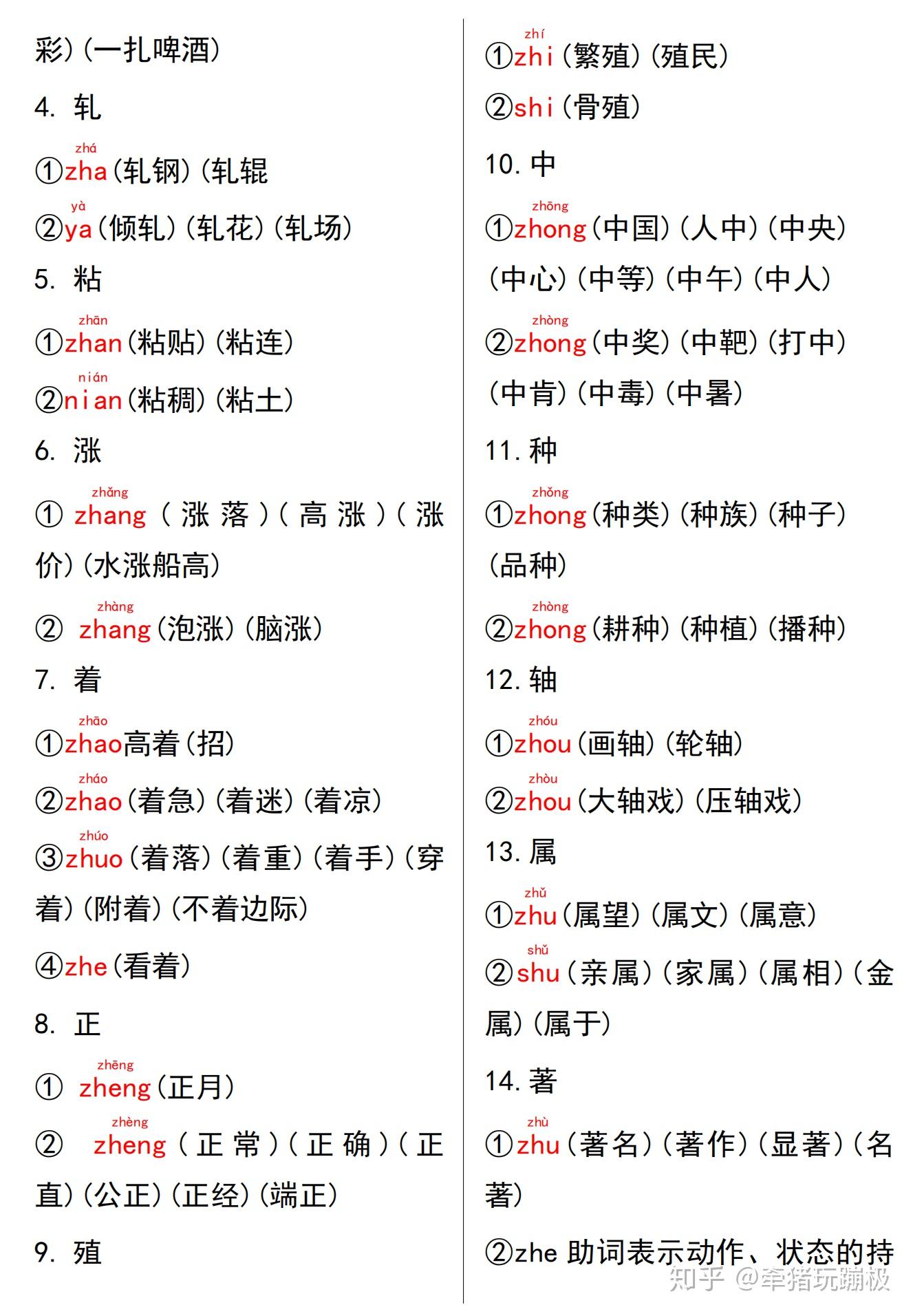 每年必考!1~6年级所有多音字注音并组词 专项练习及答案