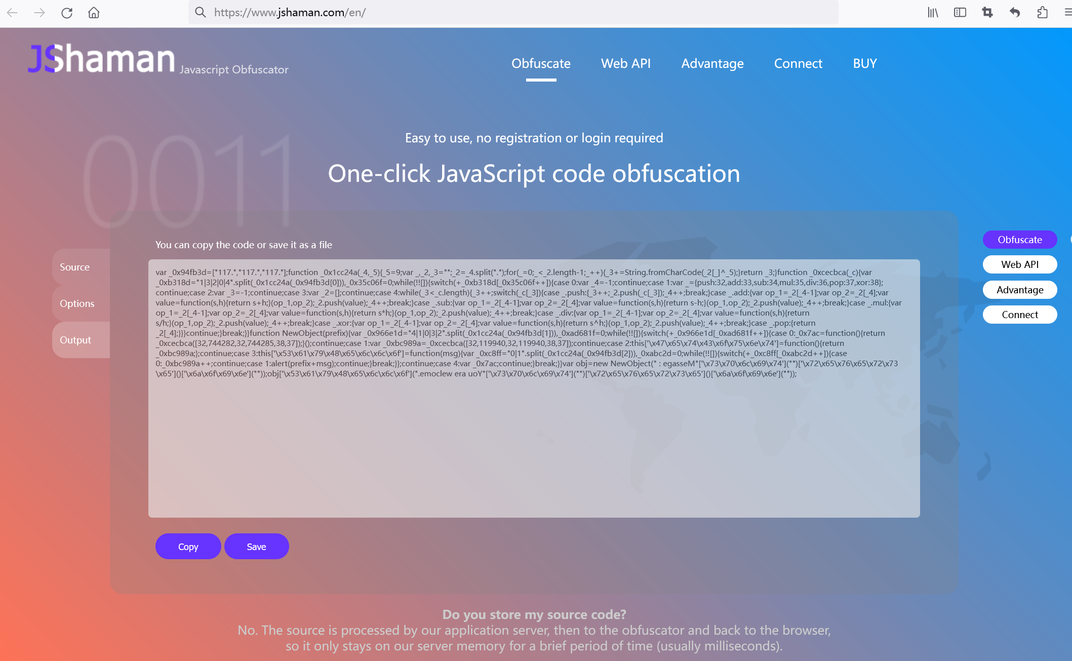 One click javascript code obfuscation 