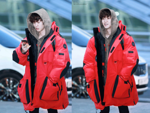 红色的oversides款灿烈也有同款~金宇彬身穿黑色款,男女生穿都超百搭