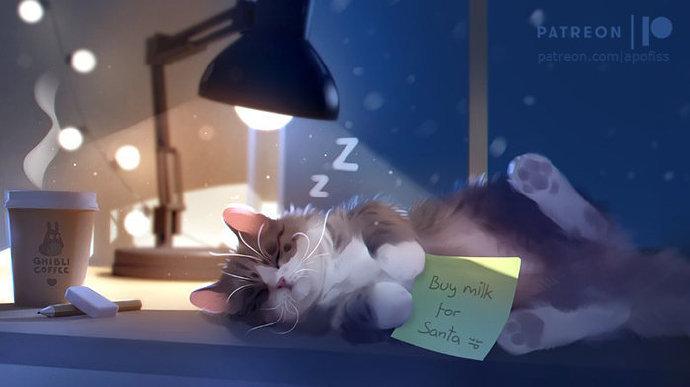 来撸猫插画师画的小猫咪睡颜超可爱
