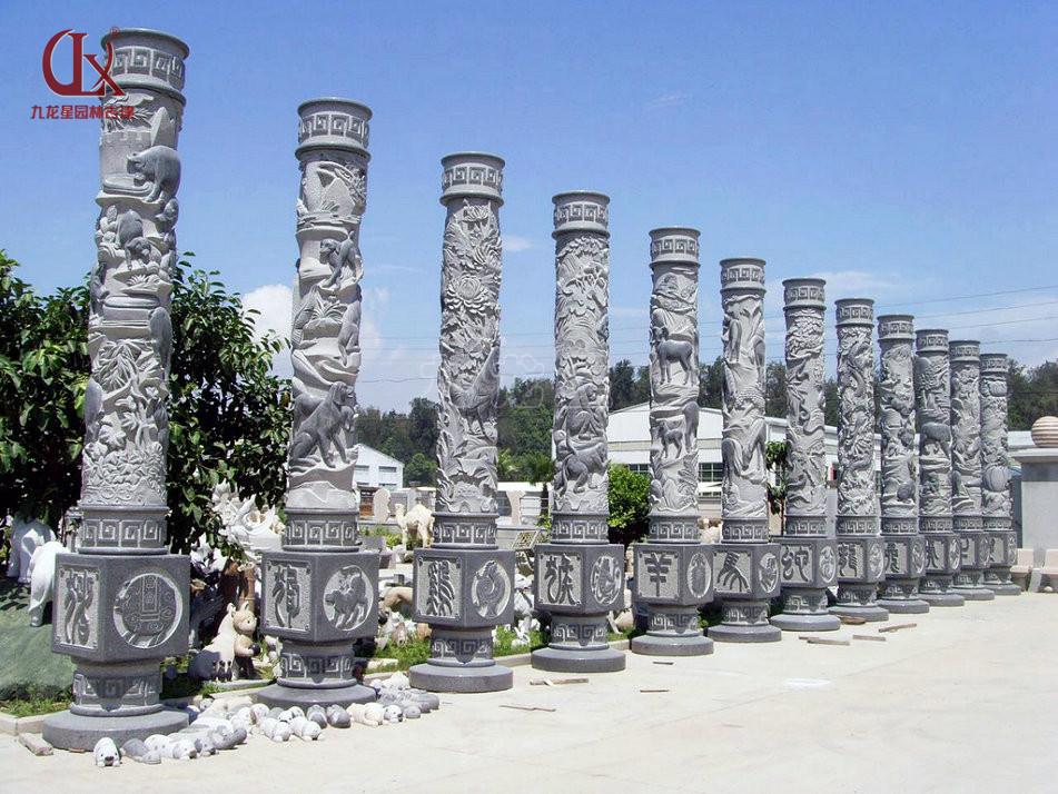 石材圆柱子石雕十二生肖文化柱雕刻图案