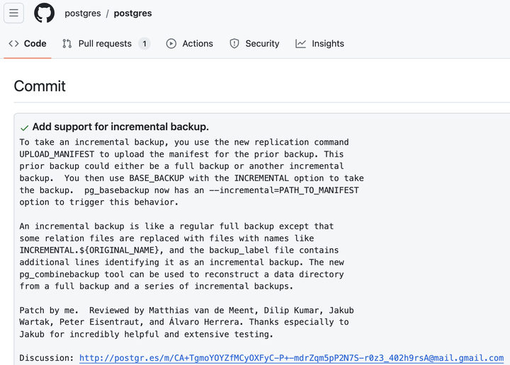 Postgresql incremental backups 