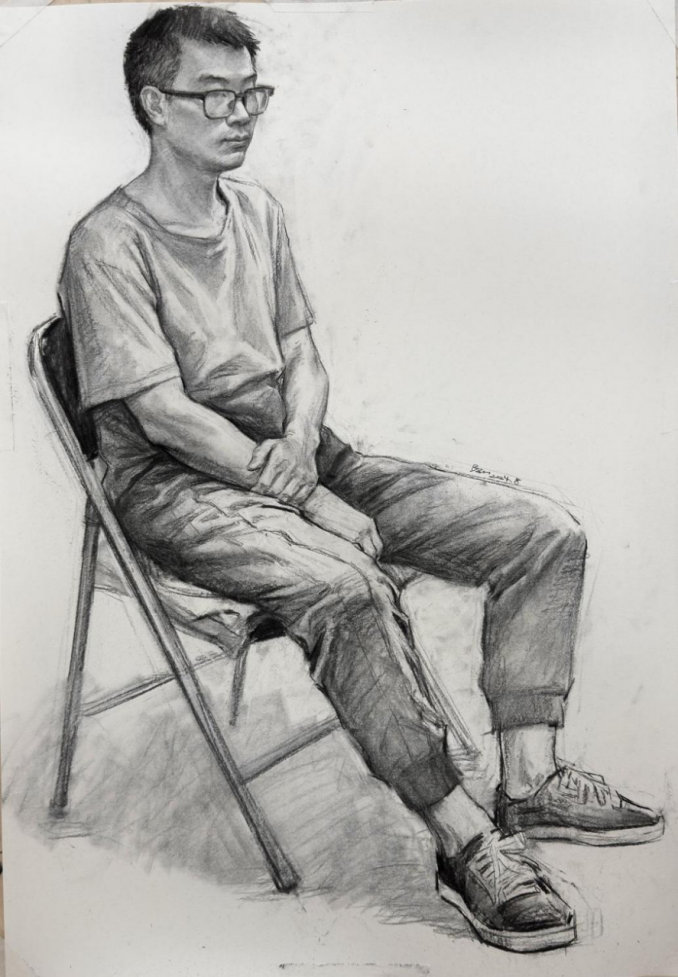 南研分享国美造型考研南方绘毕老师素描男青年全身像写生示范讲解