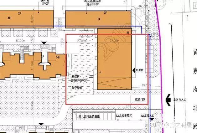 地块比较分散,二期占地38亩,只规划了三栋商业住宅以及幼儿园和养老院