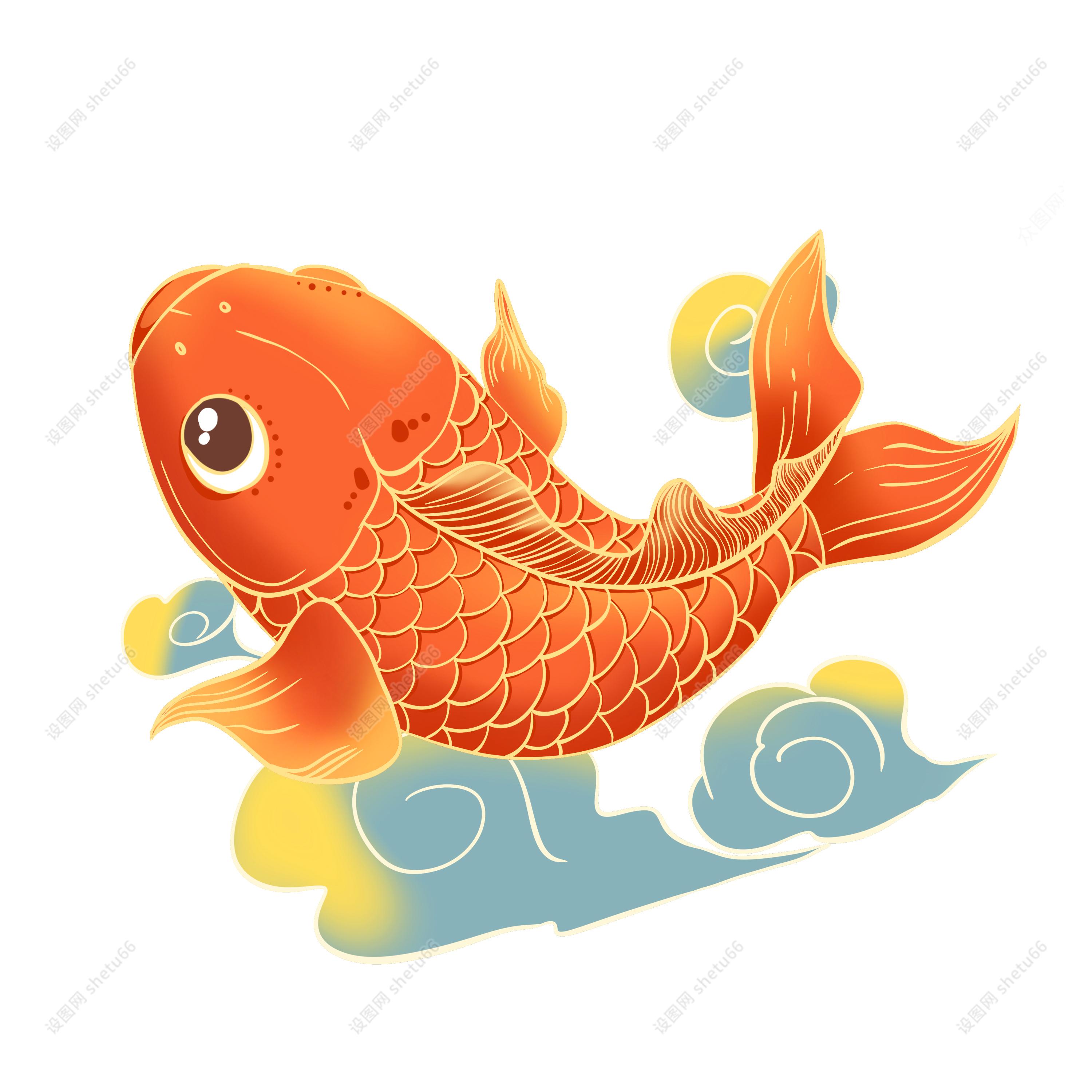 中国风锦鲤插画国潮锦鲤免抠素材设图网