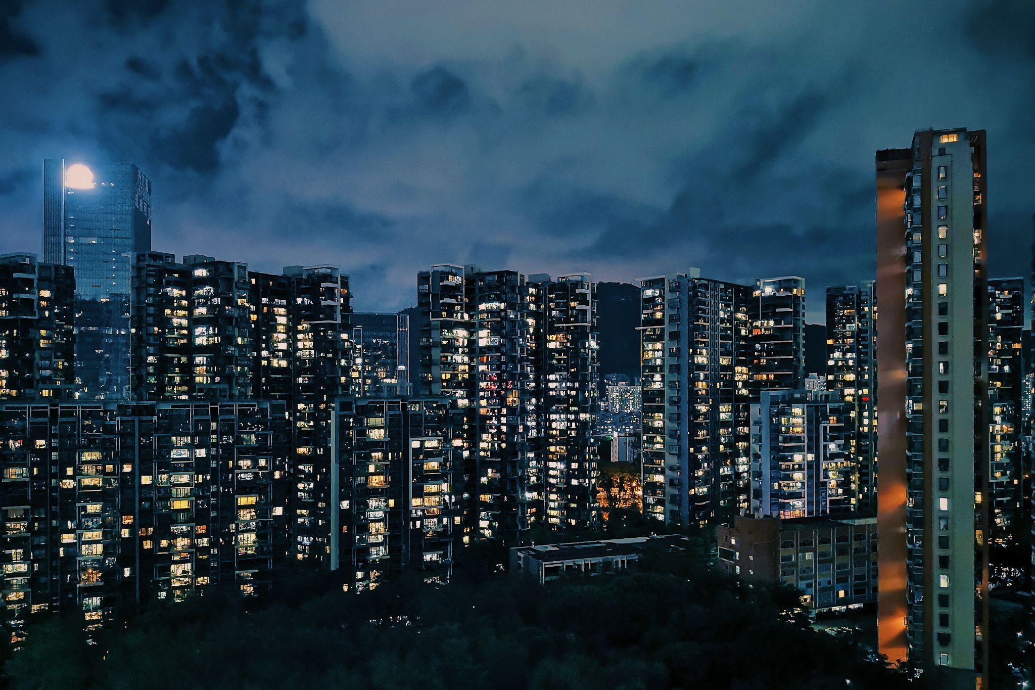 vsco调色教程高级感冰蓝城市夜景色调