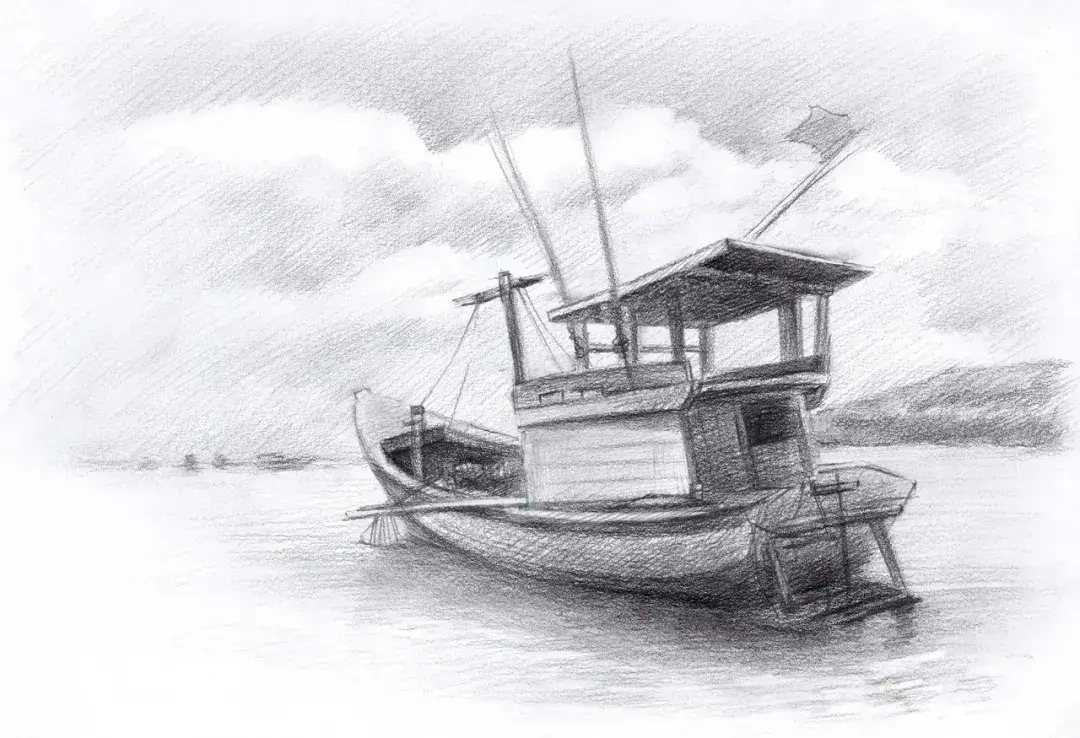 快跟我一起出海捕鱼吧教你画一幅素描渔船